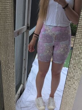 Dippin' Daisy's Lavender Floral High-Rise Bike Shorts